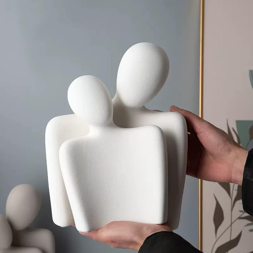 White Ceramic Hugging Lover Couple Figurine Book Shelf Coffee Table Decor Statue - Picture 2 of 6